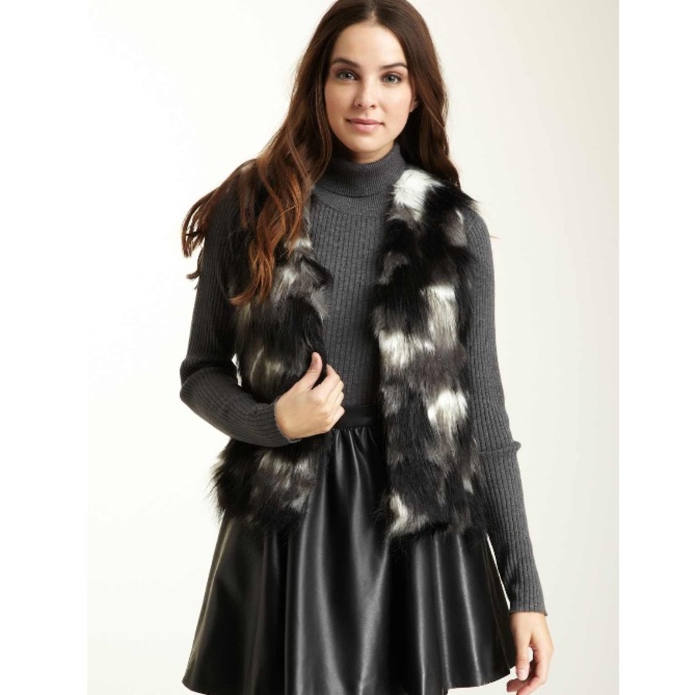 Black and white faux fur vest